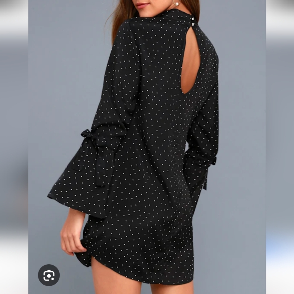 MINKPINK Etoile Black and White Polka Dot Long Sleeve Shift Dress Size Small